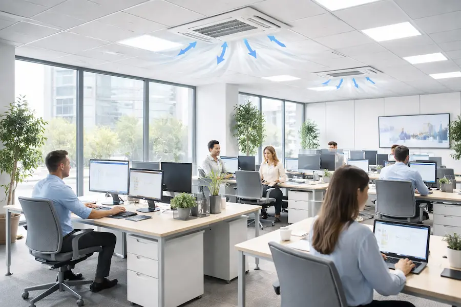 HVAC em escritório com ventilação e ar limpo